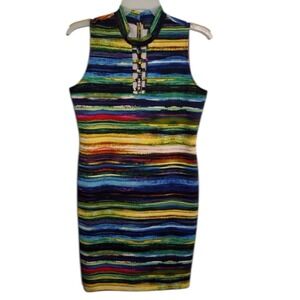 Bold Elements Multi-colored Striped Fitted Curvy Sleeveless Dress Sz‎ XL